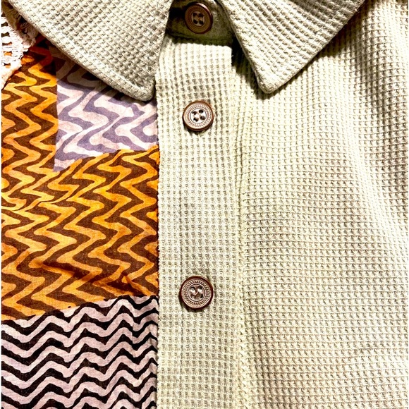 POL Color Block Crochet Long sleeve button down shirt  Oversized Large - Picture 6 of 11